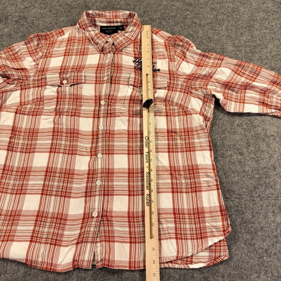 Harley Davidson Shirt Womens 2W Orange Plaid Embroidered Logo Flannel Biker Moto - Picture 10 of 14